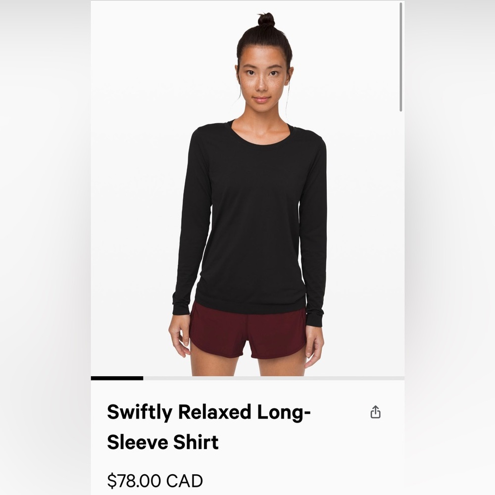 lululemon black swiftly relaxed long sleeve shirts size 0